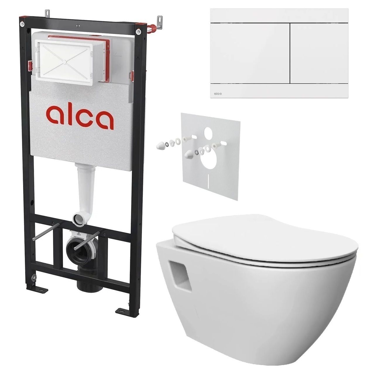 Alcadrain Set modulu do sadrokartónu, WC Urban Rimless, doska a tlačidlo nerez, biela FUN-WHITE
