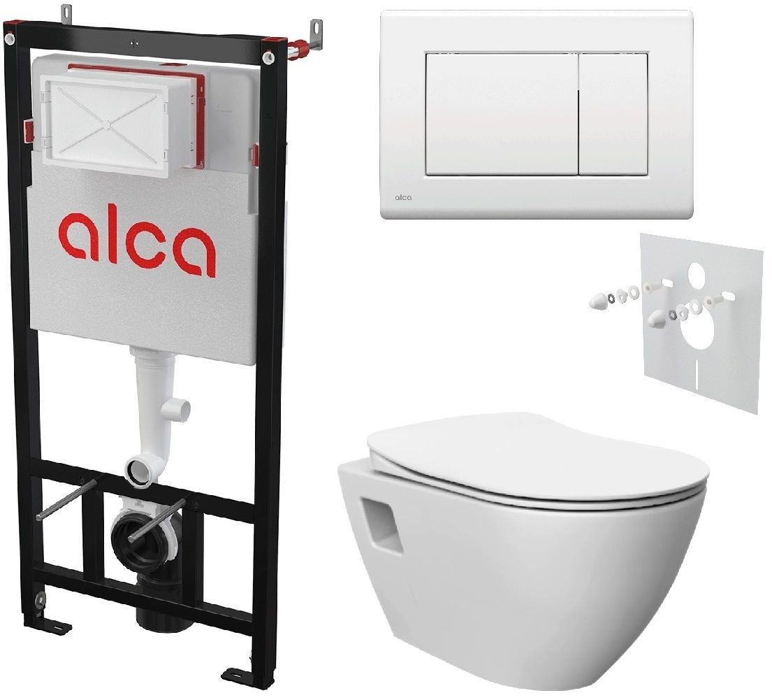 Alcadrain Set modulu do sadrokartónu, WC EBS Urban Rimless, doska a tlačidlá M270 biela