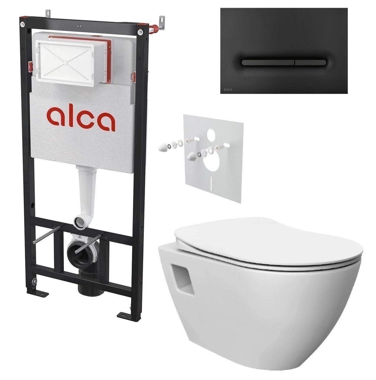 Alcadrain Set modulu do sadrokartónu, WC Urban Rimless, doska a tlačidla čierna matná M1878