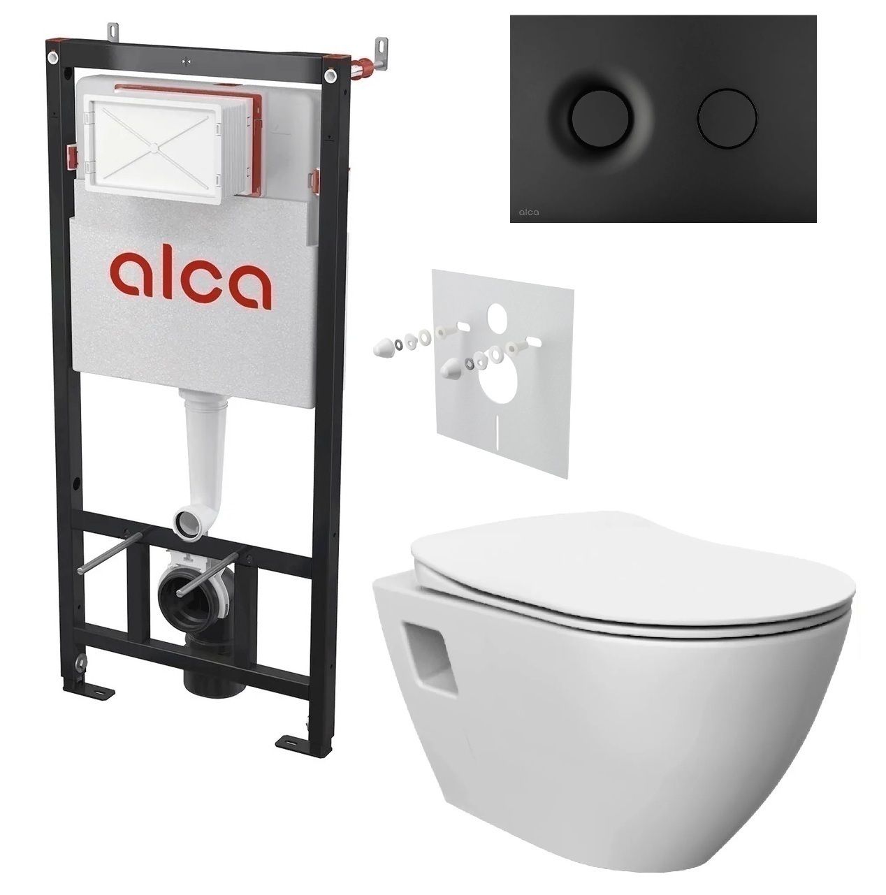 Alcadrain Set modulu do sadrokartónu, WC Urban Rimless, doska a tlačidla čierna matná M1978
