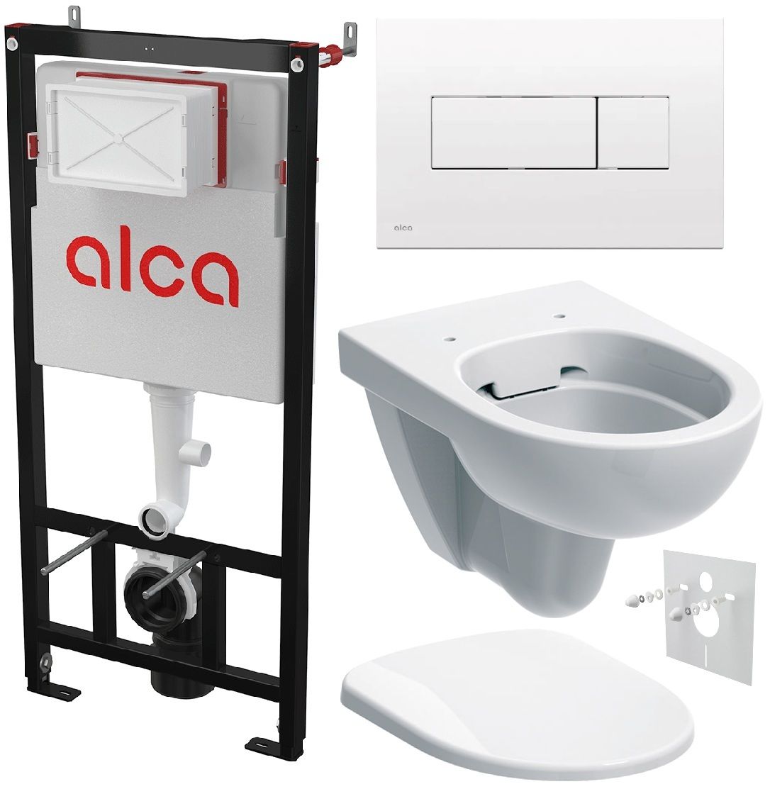 Alcadrain Set modulu do sadrokartónu, WC Geberit Selnova, doska a tlačidlo M370, biela
