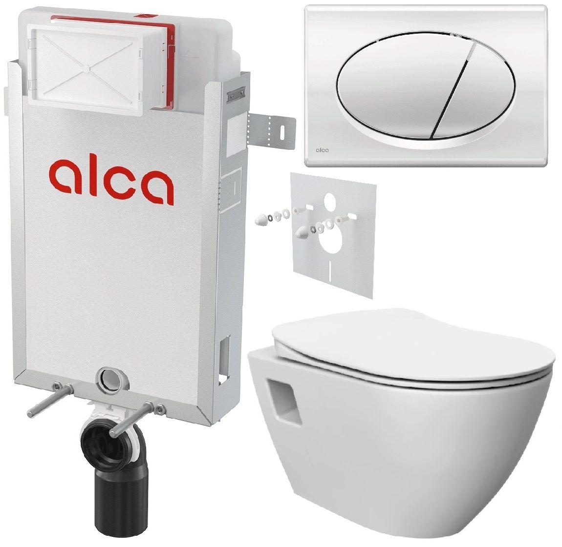 Alcadrain Set modulu na stenu, EBS WC Urban Rimless, doska a tlačidlo M71, chróm lesk