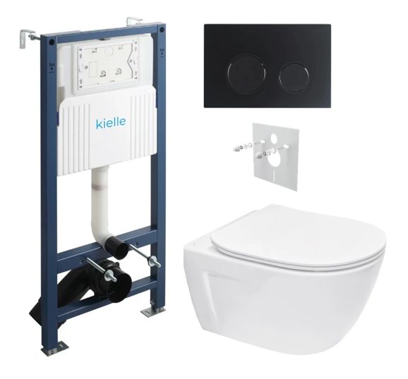 kielle Set modulu do sadrokartónu, WC Diana New a splachovacie tlačidlo, čierna matná