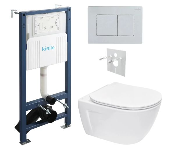 kielle Set modulu do sadrokartónu, WC Diana New a splachovacie tlačidlo, chróm lesklý
