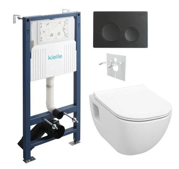 kielle Set modulu do sadrokartónu, WC Diana New a splachovacie tlačidlo, matná čierna