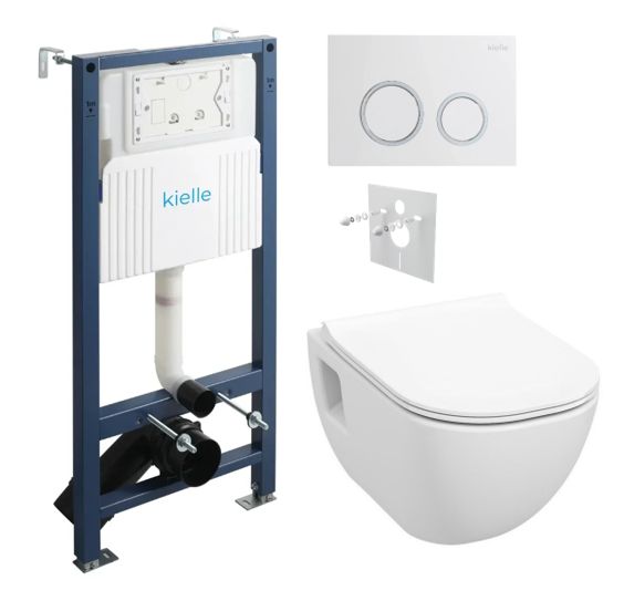 kielle Set modulu do sadrokartónu, WC Diana New a splachovacie tlačidlo, lesklá biela/chróm