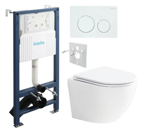 kielle Set modulu do sadrokartónu, WC Urban a splachovacie tlačidlo, biela lesklá