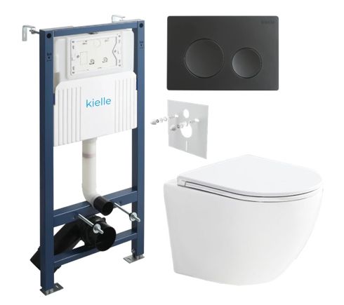 kielle Set modulu do sadrokartónu, WC Urban a splachovacie tlačidlo, čierna matná
