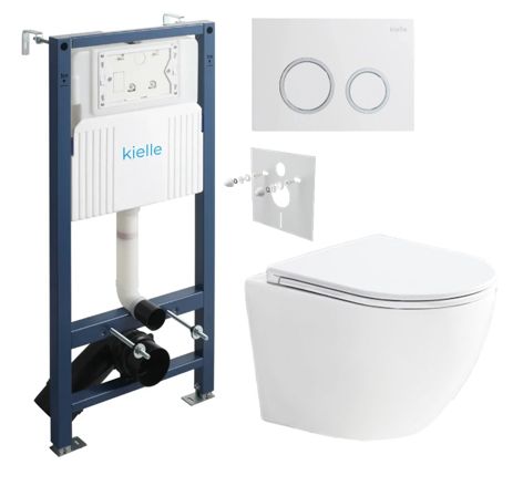 kielle Set modulu do sadrokartónu, WC Urban a splachovacie tlačidlo, lesklá biela/chróm