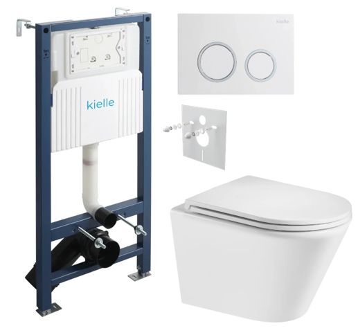 kielle Set modulu do sadrokartónu, WC Spinex a splachovacie tlačidlo, lesklá biela/chróm