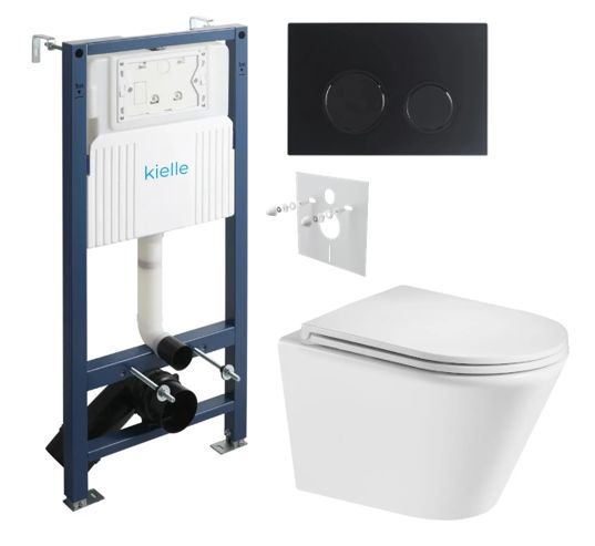 kielle Set modulu do sadrokartónu, WC Spinex a splachovacie tlačidlo, čierna matná