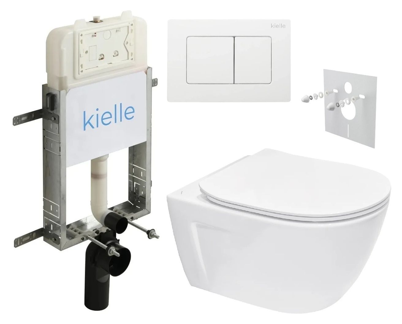 kielle Set modulu na zamurovanie, EBS Diana New WC, WC doska softclose a splachovacie tlačidlo, biela lesklá KKE061