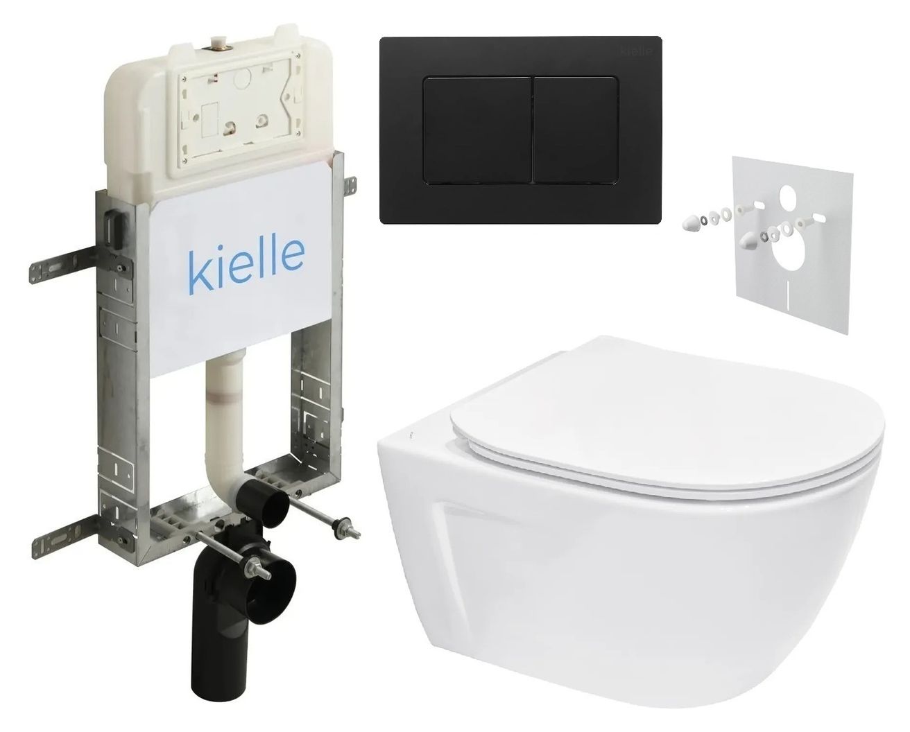 kielle Set modulu na zamurovanie, EBS Diana New WC, WC doska softclose a splachovacie tlačidlo, matná čierna KKE063