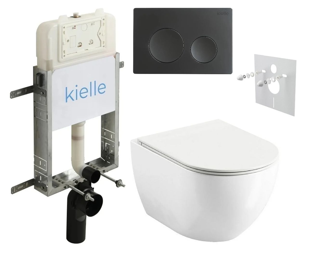kielle Set modulu na zamurovanie, EBS Urban City WC, WC doska softclose a splachovacie tlačidlo, matná čierna KKE075