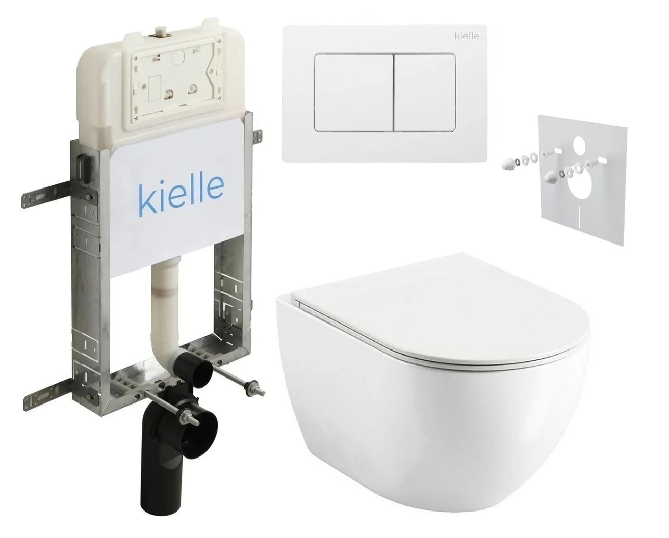 kielle Set modulu na zamurovanie, EBS Urban City WC, WC doska softclose a splachovacie tlačidlo, biela lesklá KKE079