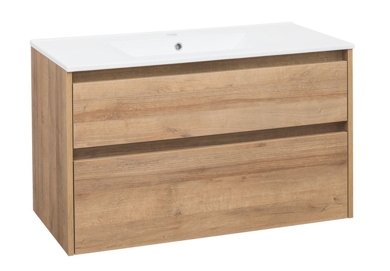 EBS Duomo Skrinka a keramické umývadlo Slim 101 cm, dub Riviera