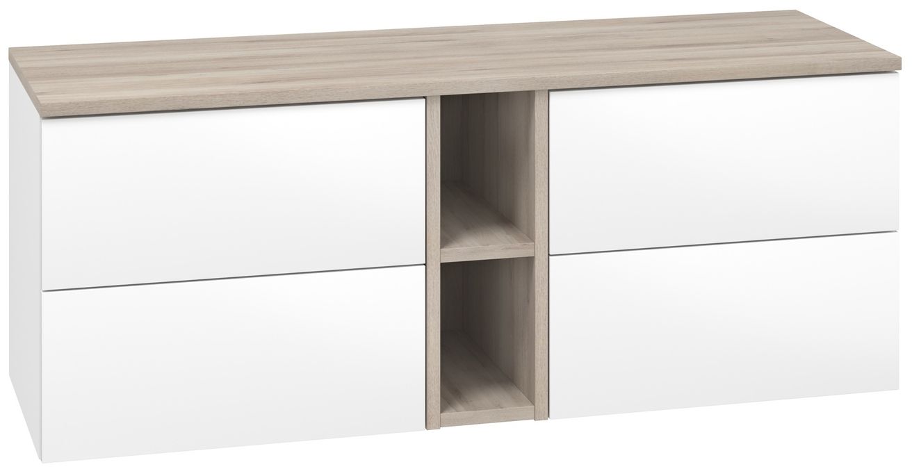 EBS Kuba Sestava dvě skříňky s regálem a deskou 142x46,8 cm, bílá/dub Kronberg KUBASET626BD
