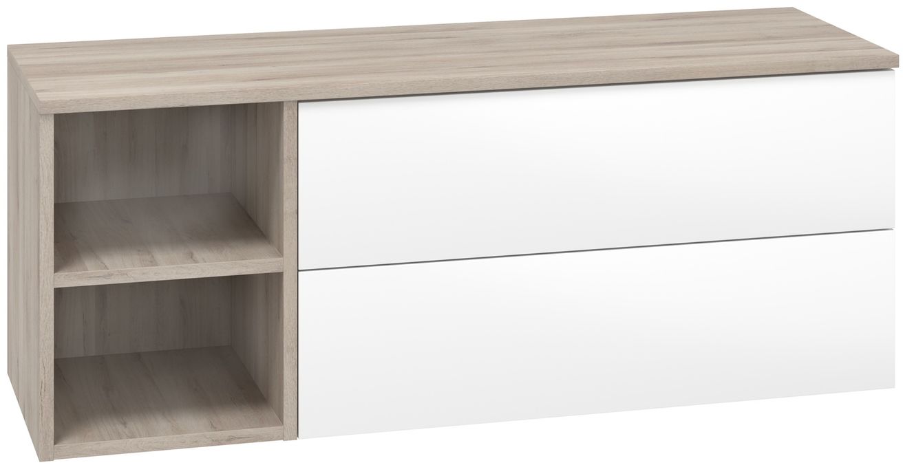 EBS Kuba Sestava skříňky s regálem a deskou 141x46,8 cm, bílá/dub Kronberg KUBASET410BD