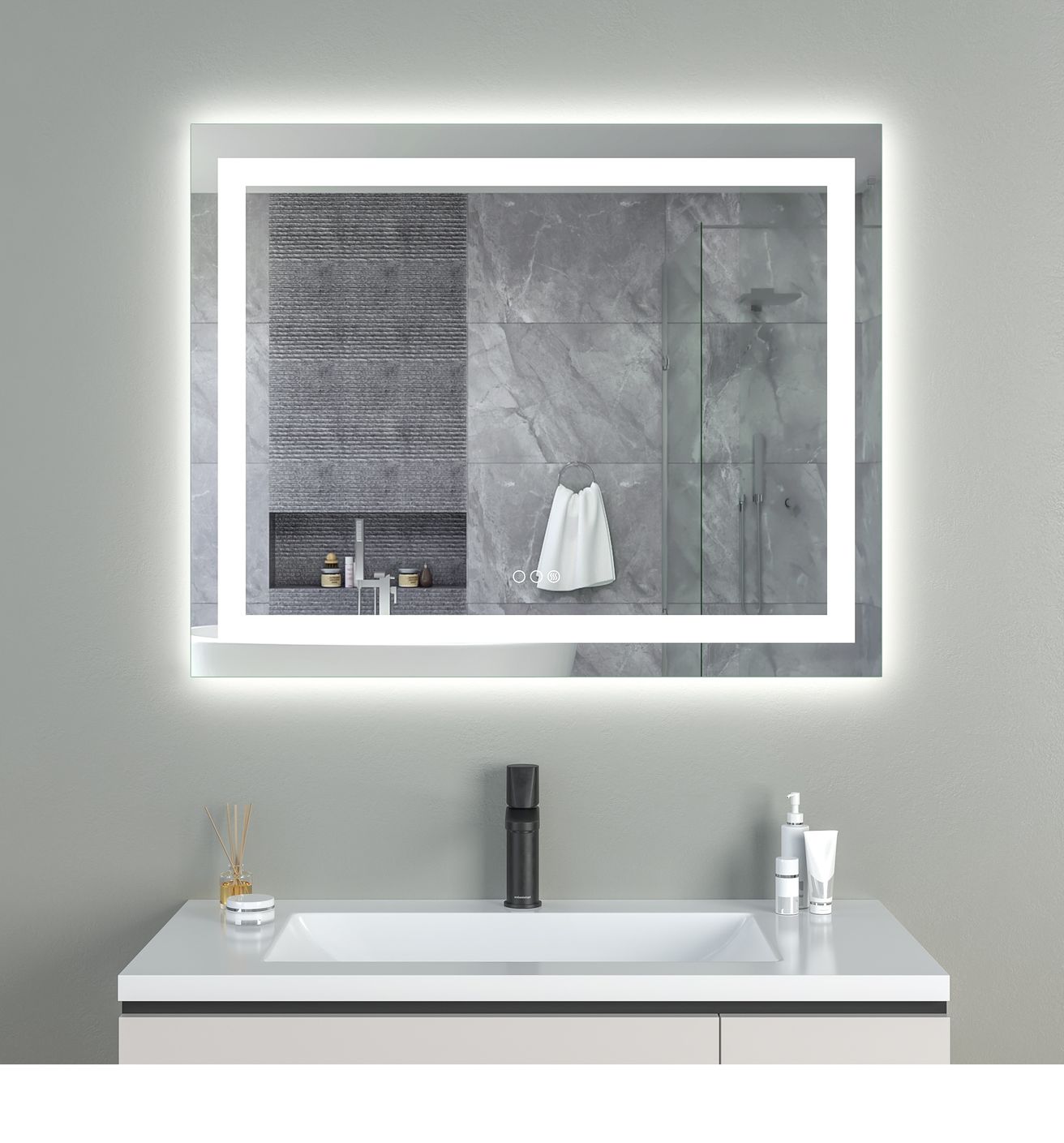 EBS Triton Zrkadlo 100 x 80 cm s LED osvetlením po obvode a dotykovými tlačidlami