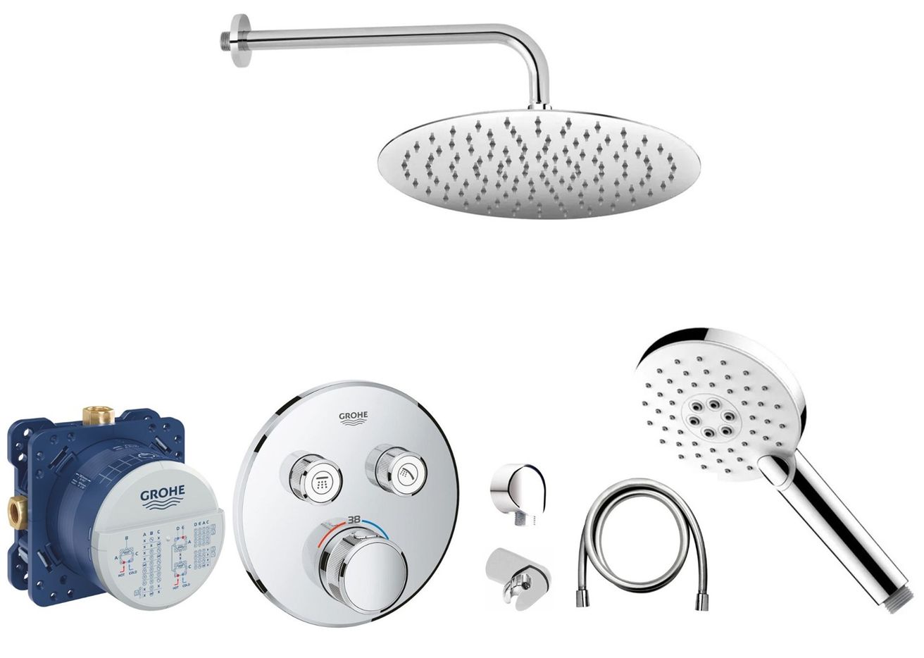 Senesi Sprchový komplet s termostatem a tělesem Grohe, příslušenství EBS, chrom SGE0001