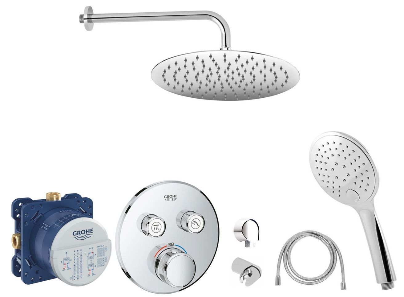 Senesi Sprchový komplet s termostatem a tělesem Grohe, příslušenství EBS, chrom SGE0002