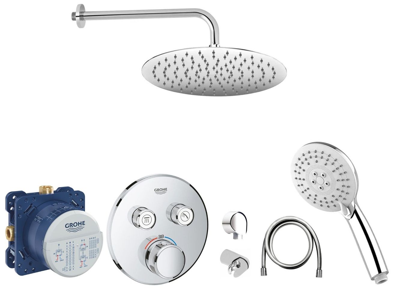 Senesi Sprchový komplet s termostatem a tělesem Grohe, příslušenství EBS, chrom SGE0003