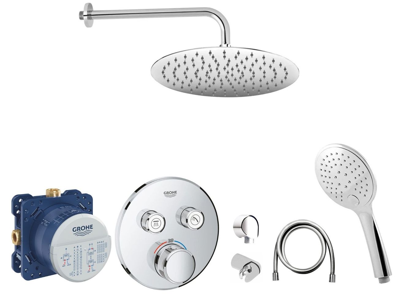 Senesi Sprchový komplet s termostatem a tělesem Grohe, příslušenství EBS, chrom SGE0007