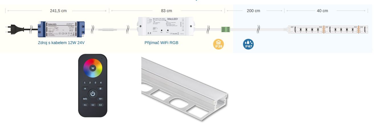 McLED LPK40RGBWIFI Osvetľovacia súprava - profil, RGB LED, WIFI prijímač, napájanie, dĺžka 40 cm