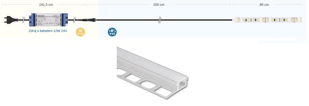 McLED LPK80W Sada osvetlenia do niky - profil, LED, zdroj, dĺžka 80 cm