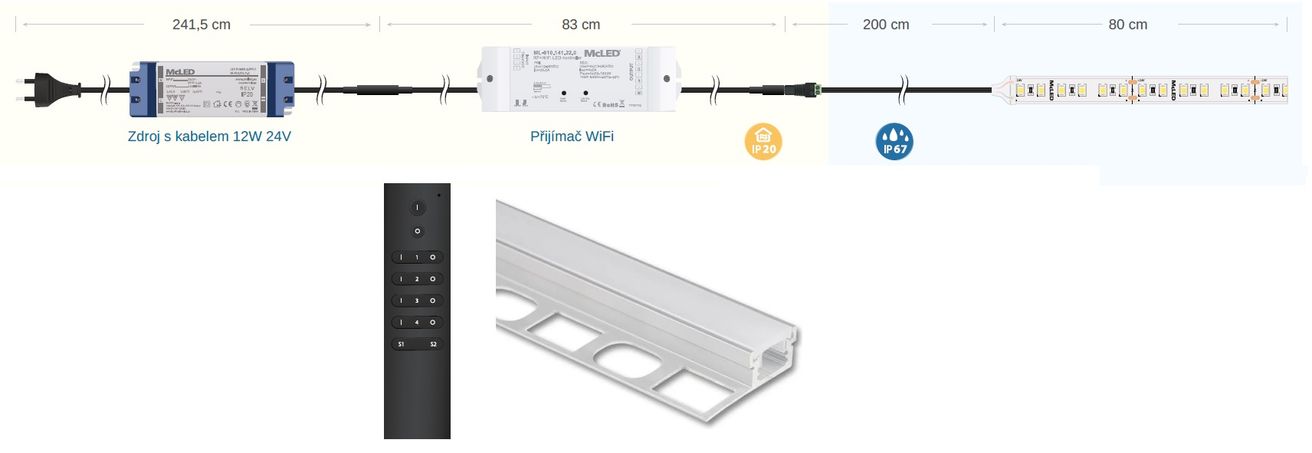 McLED LPK80WWWIFI Sada osvetlenia do niky - profil, LED, prijímač WIFI, napájanie, dĺžka 80 cm