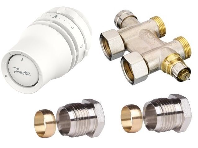 Danfoss THPS-WD-AL Súprava termostatických ventilov pre priame stredové pripojenie, biela