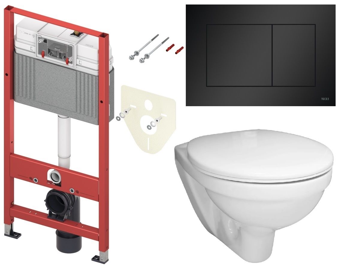 Tece Set modulu do sádrokartonu, EBS WC Boreal, sedátka a tlačítka, černá matná