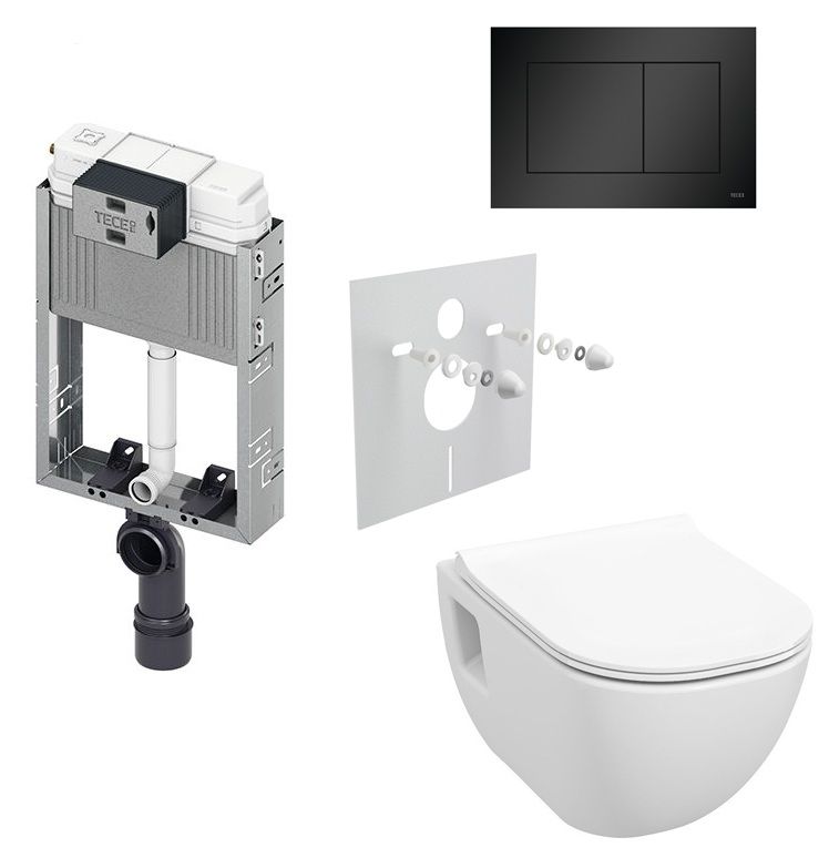Tece Set modulu do zazdění, WC EBS Diana New Rimless, sedátka a tlačítka, černá mat