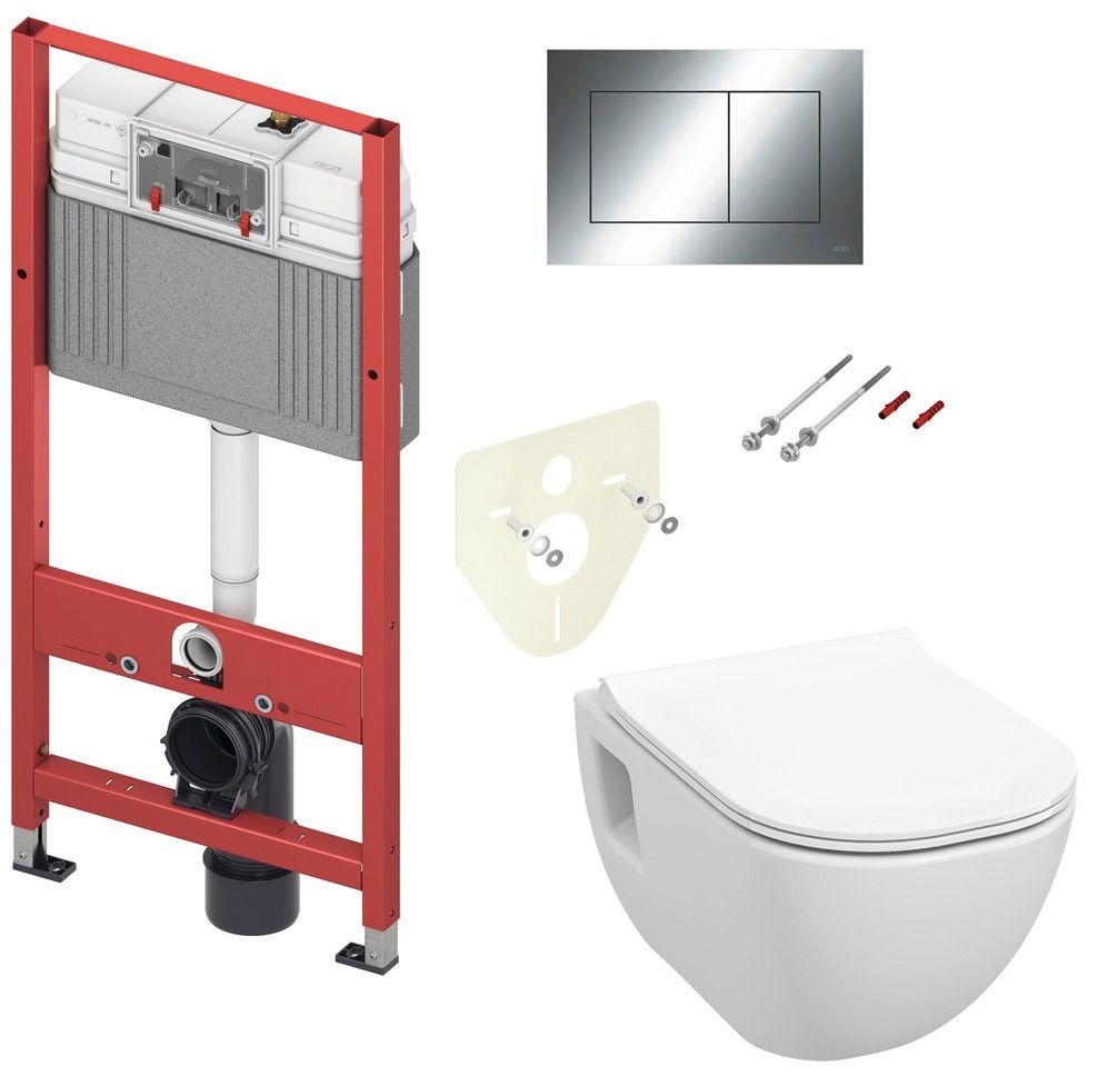 Tece Set modulu do sádrokartonu, WC EBS Diana New Rimless, sedátka a tlačítka, chrom lesk