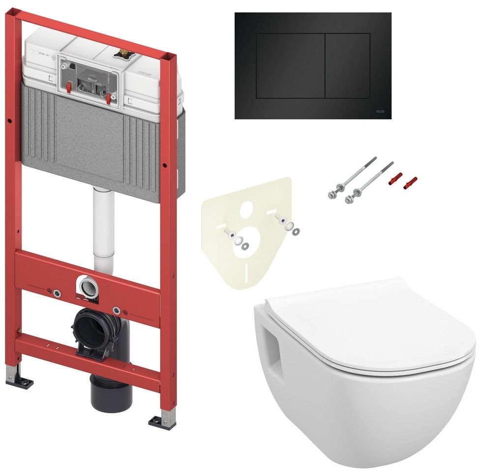Tece Set modulu do sádrokartonu, WC EBS Diana New Rimless, sedátka a tlačítka, černá mat