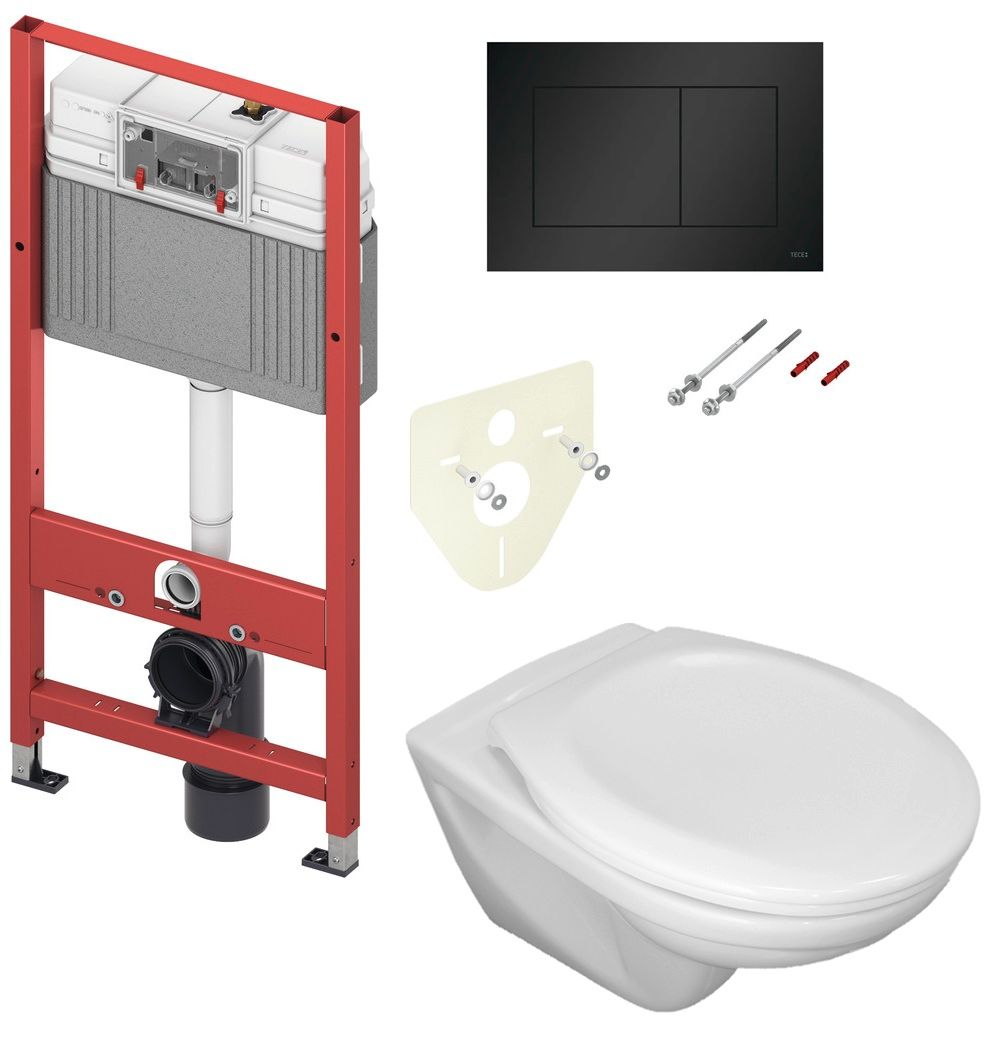 Tece Set modulu do sádrokartonu, WC EBS Diana New, sedátka a tlačítka, černá mat