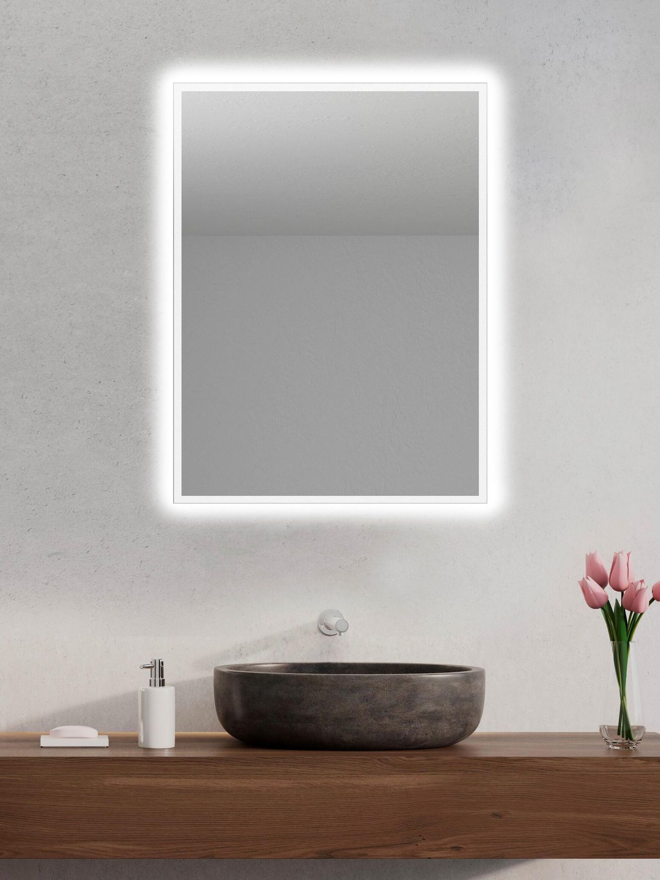 EBS Venia Zrkadlo 60 x 80 cm s pieskovaným okrajom osvetleným LED