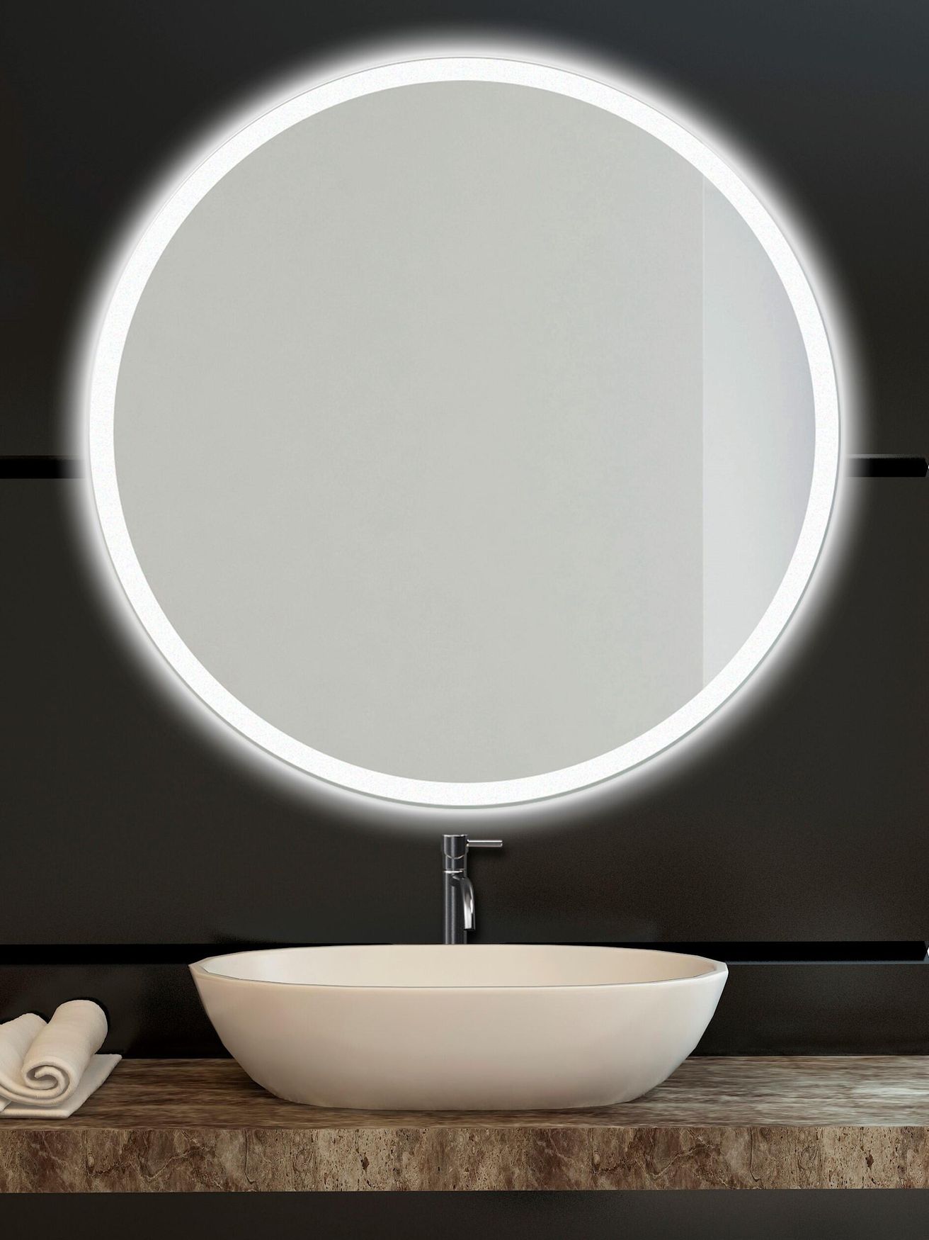 Amirro Moonlight Ronde Zrkadlo 100 cm s pieskovaným okrajom osvetleným LED, 411-200