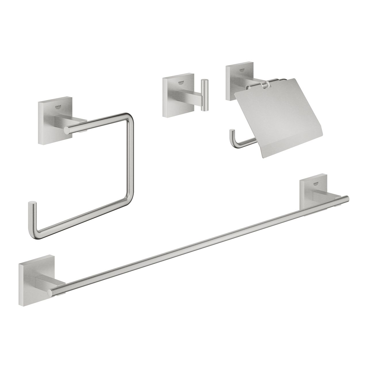 Súprava kúpeľňových doplnkov Grohe Start Cube 4 v 1, Supersteel 41115DC0