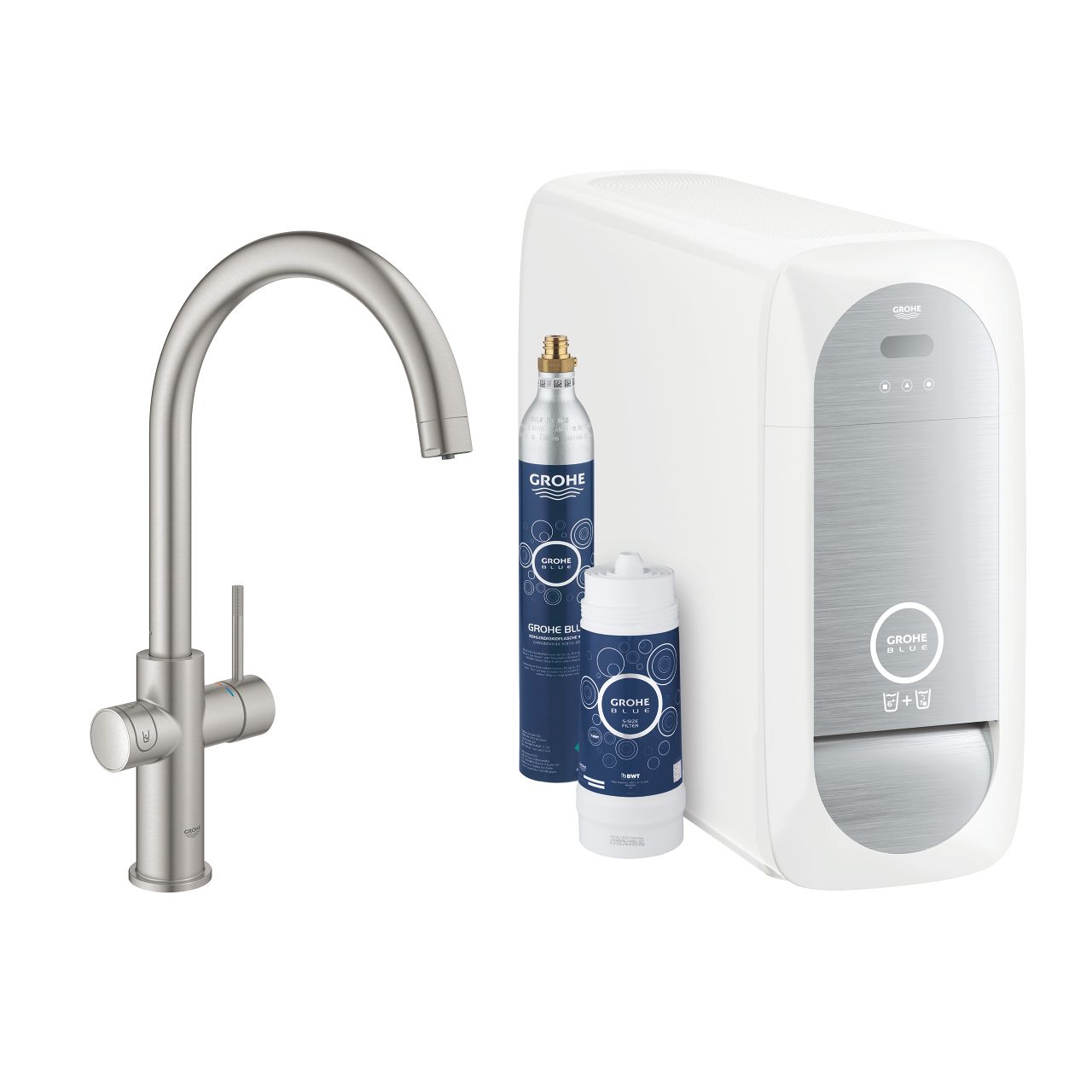 Štartovacia súprava Grohe Blue Home s výtokom v tvare C, Supersteel 31455DC1