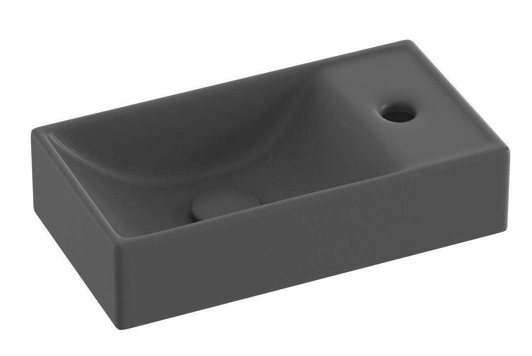 Ravak Veda Wall, Umývadlo 40x22, s otvorom na vpravo, antracitová XJXP3240000