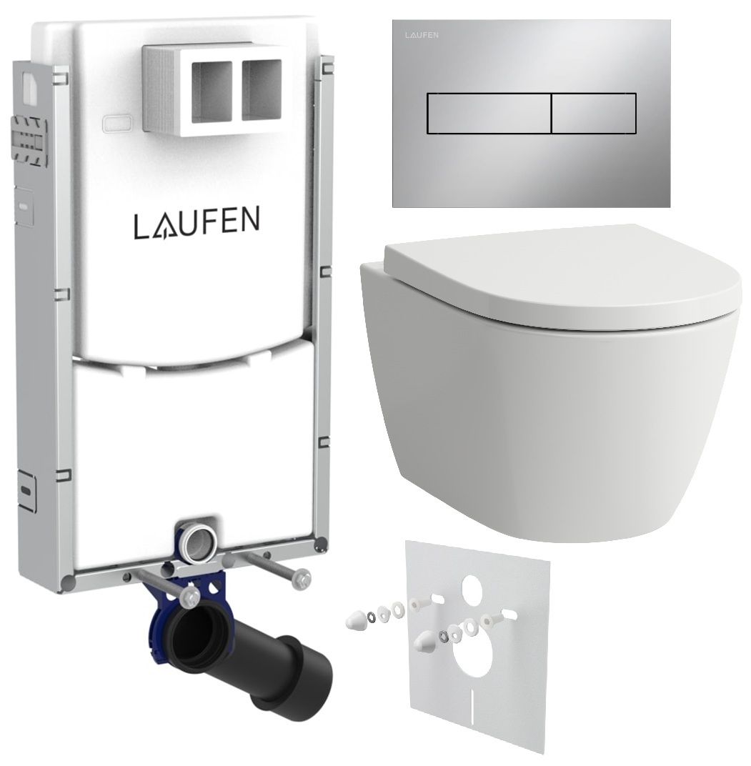 Laufen Set modulu na zamurovanie, WC Ardo, WC doska a tlačidlo, chróm matný