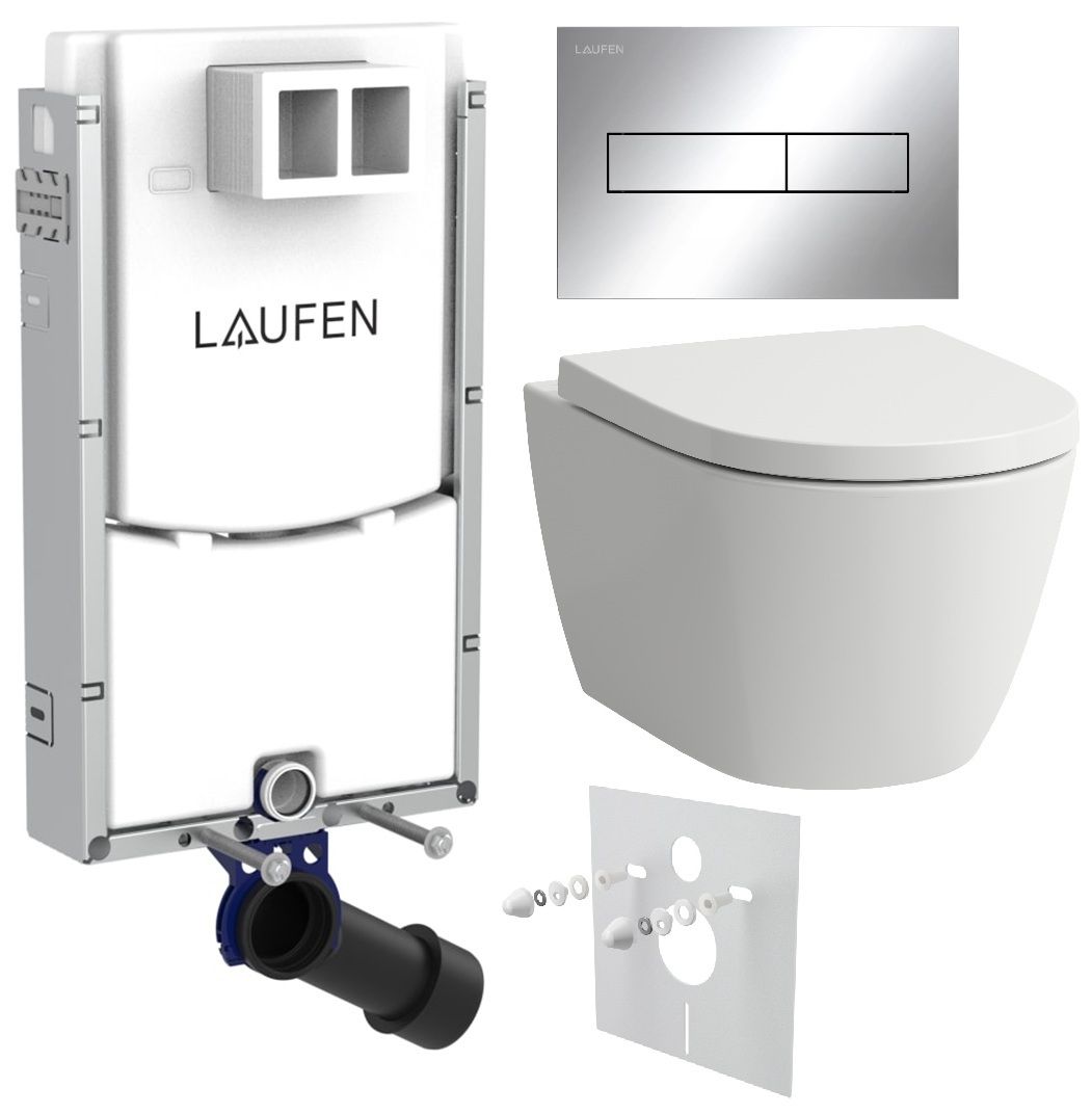 Laufen Set modulu na zamurovanie, WC Ardo, WC doska a tlačidlo, chróm lesklý
