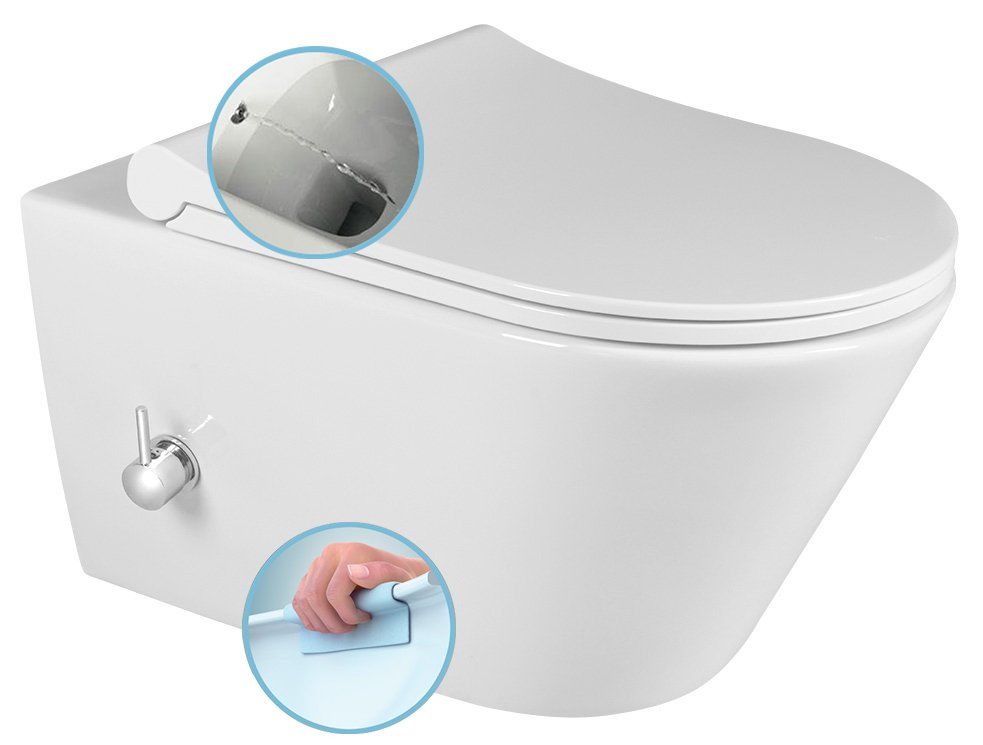 Sapho Avva WC Rimless s bidetovou sprchou a integrovanou batériou, biele 100315