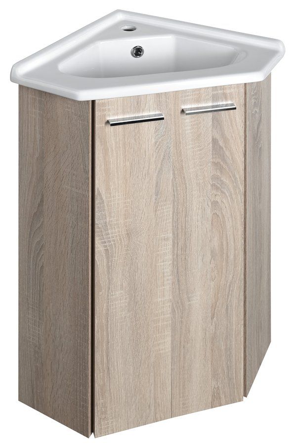 Aqualine Zoja Rohová umývadlová skrinka 39x74x39 cm, dub platina 50344