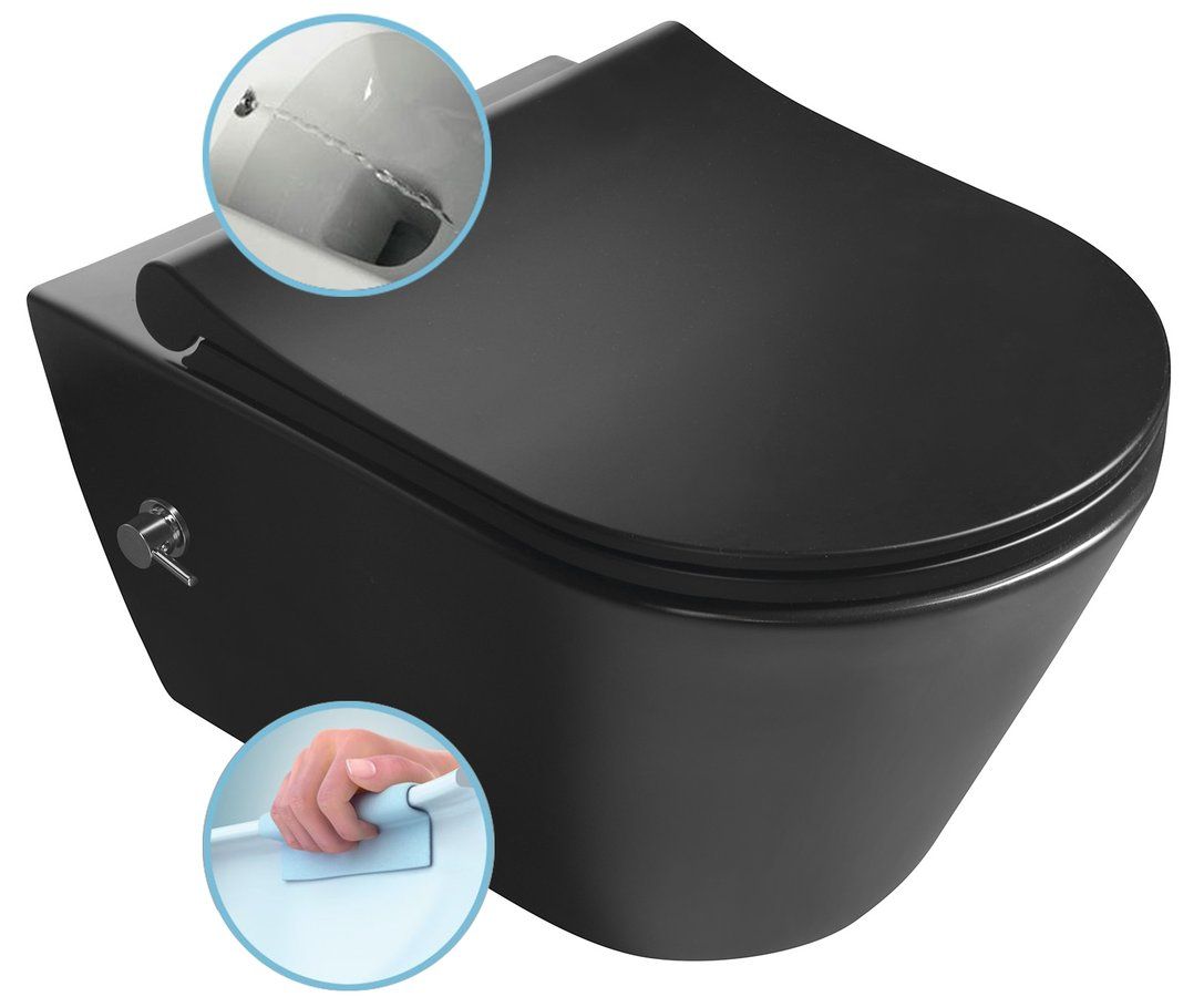Sapho Avva WC Rimless s bidetovou sprchou a integrovanou batériou, čierna matná 100315-110