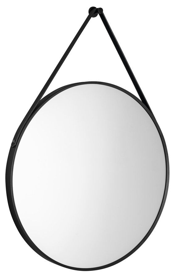 Aqualine Stago Okrúhle zrkadlo 60 cm, kožený remienok, čierny matný SG065