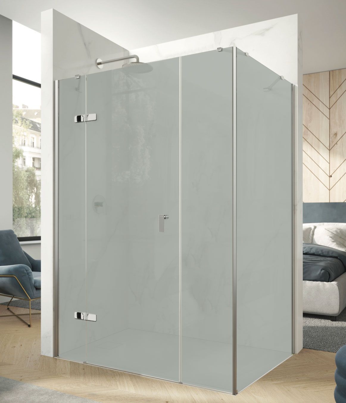 Hüppe Astra Ľavé krídlové dvere, 150 cm, strieborný profil/sklo Sand Plus PX0304.069.316