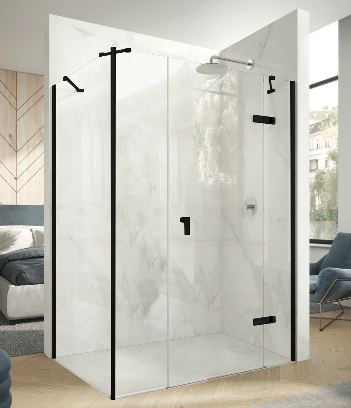 Hüppe Astra Kyvné dvere pravé, 150 cm, čierny profil/čierne sklo PX0404.123.322
