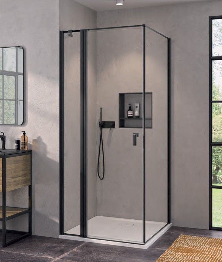 Hüppe Qube Krídlové dvere s pevným segmentom 80 cm, číre sklo/matná čierna CB0303.123.322